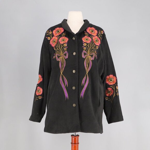 NWT Bob Mackie Wearable Art Embroidered Sweater Jacket Black Size XL - Picture 1 of 8